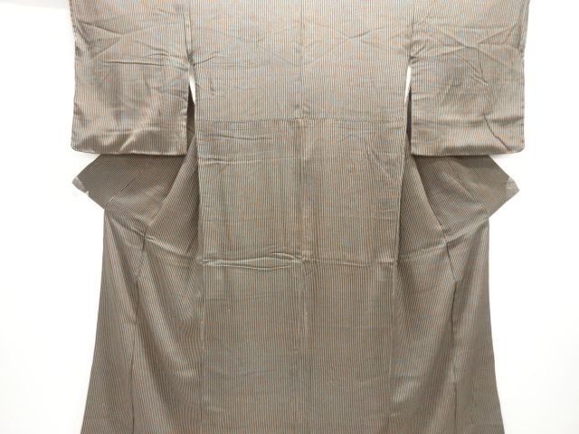 JAPANESE KIMONO / SILK / KINSHA / STRIPE & FLORAL PLANTS